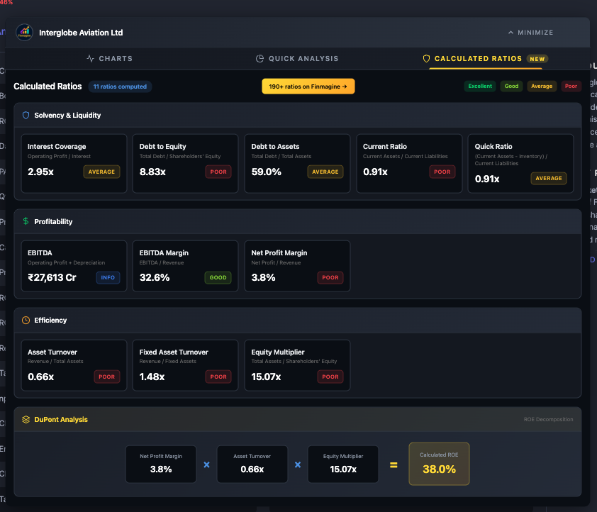 IndiGo Airlines Calculated Ratios - Leverage Trap